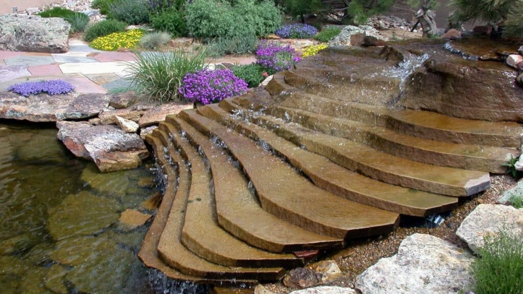natural stone slabs turned into a custom water feature